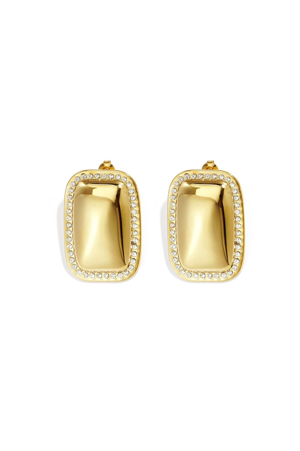 Gold oval-shaped Raya hoop earrings with a smooth polished finish displayed on a white background from Sorea Fashion.