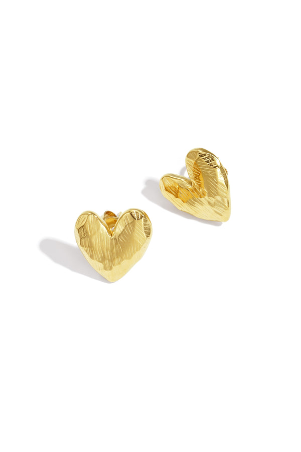 Gold Ami stud earrings with a minimalist polished design shown on a white background from Sorea Fashion.