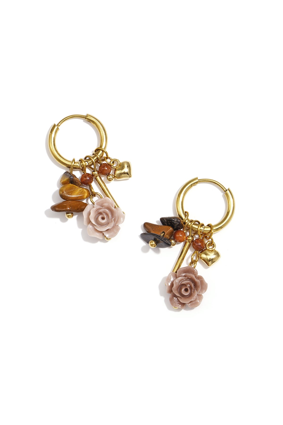 Gold Faye earrings featuring a red gemstone drop displayed on a white background from Sorea Fashion.