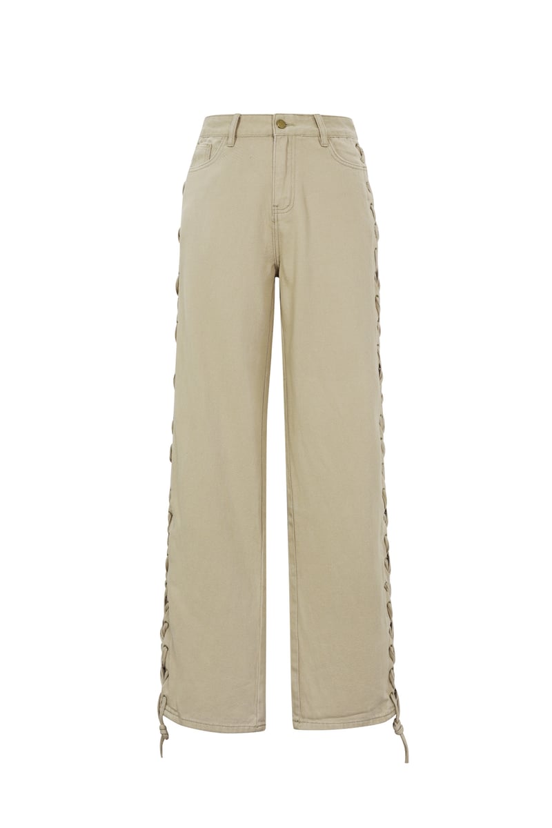 Olea Jeans Sorea Fashion high-waisted neutral trousers shown in a studio product view.